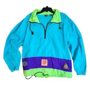 Vintage 80s 90s Express Surfs Edge Neon Color Block Sufer Jacket Wind Breaker Me